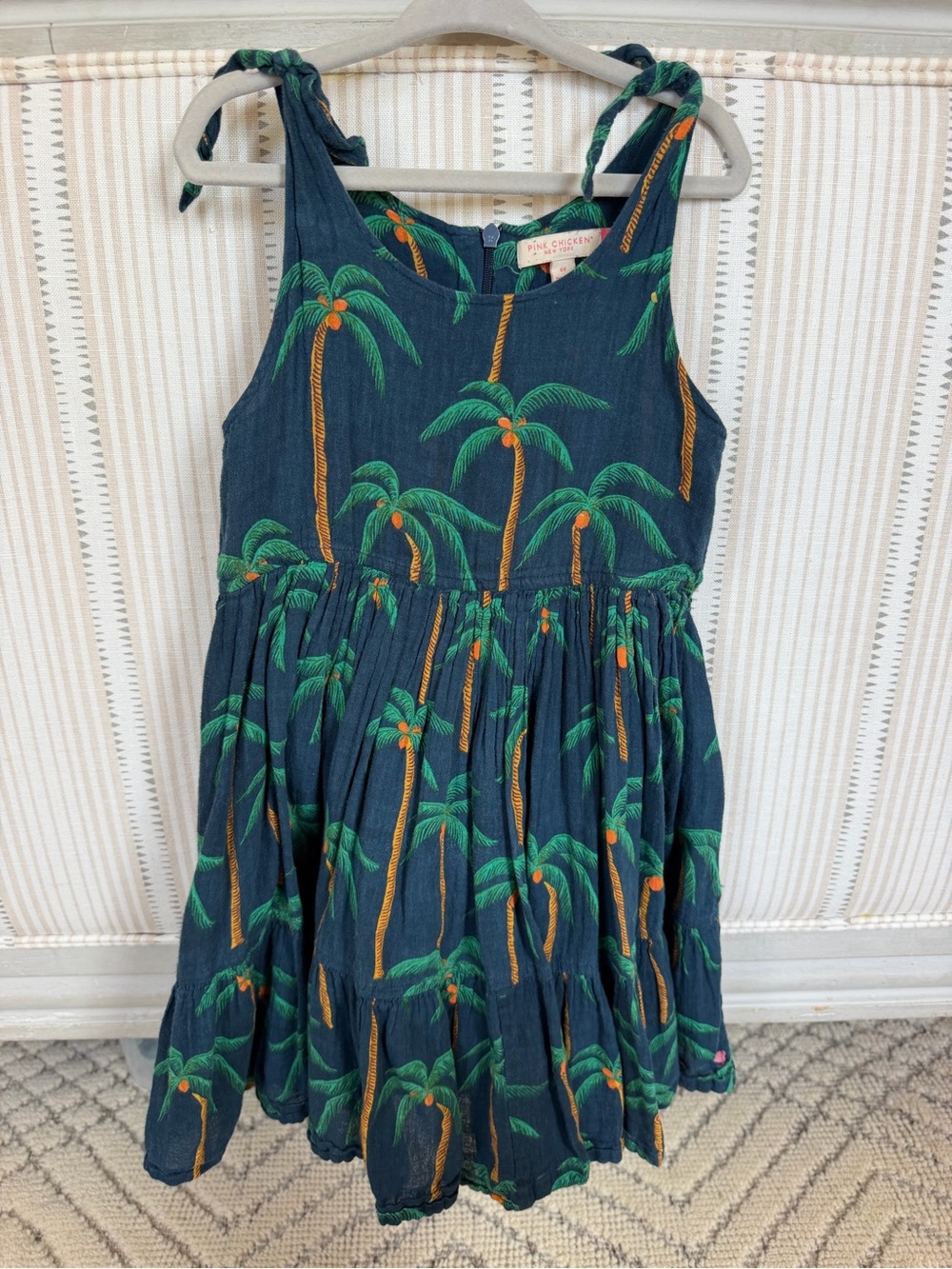 Pink Chicken Navy Palm-Print Tie-Strap Sundress